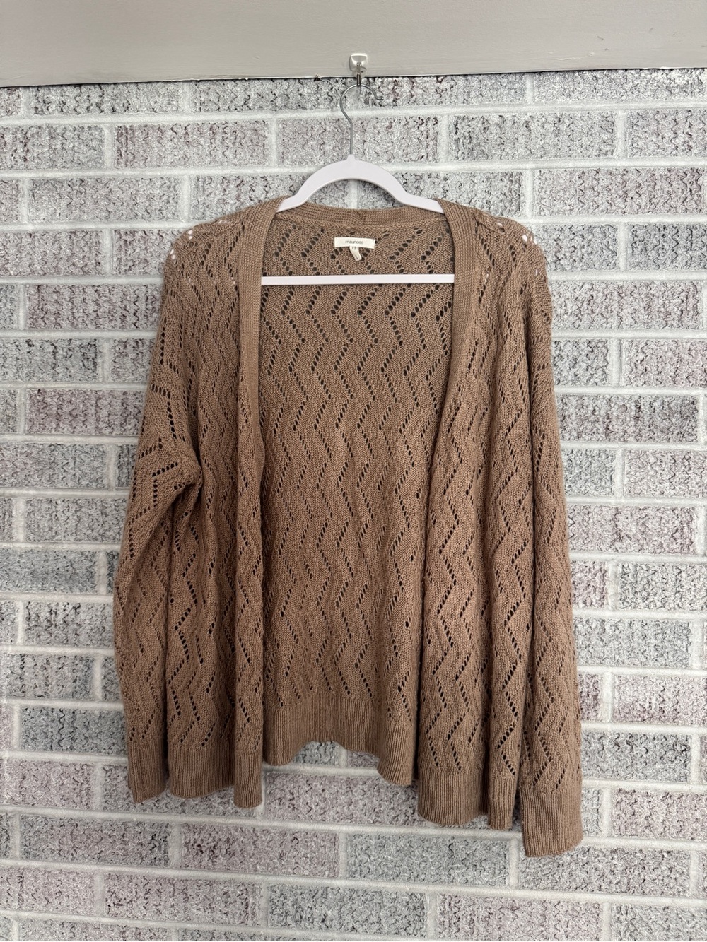 Maurices Open-Front Chevron Knit Cardigan - Tan